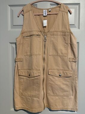 Universal Thread Beige Utility Zip-Front Sleeveless Dress